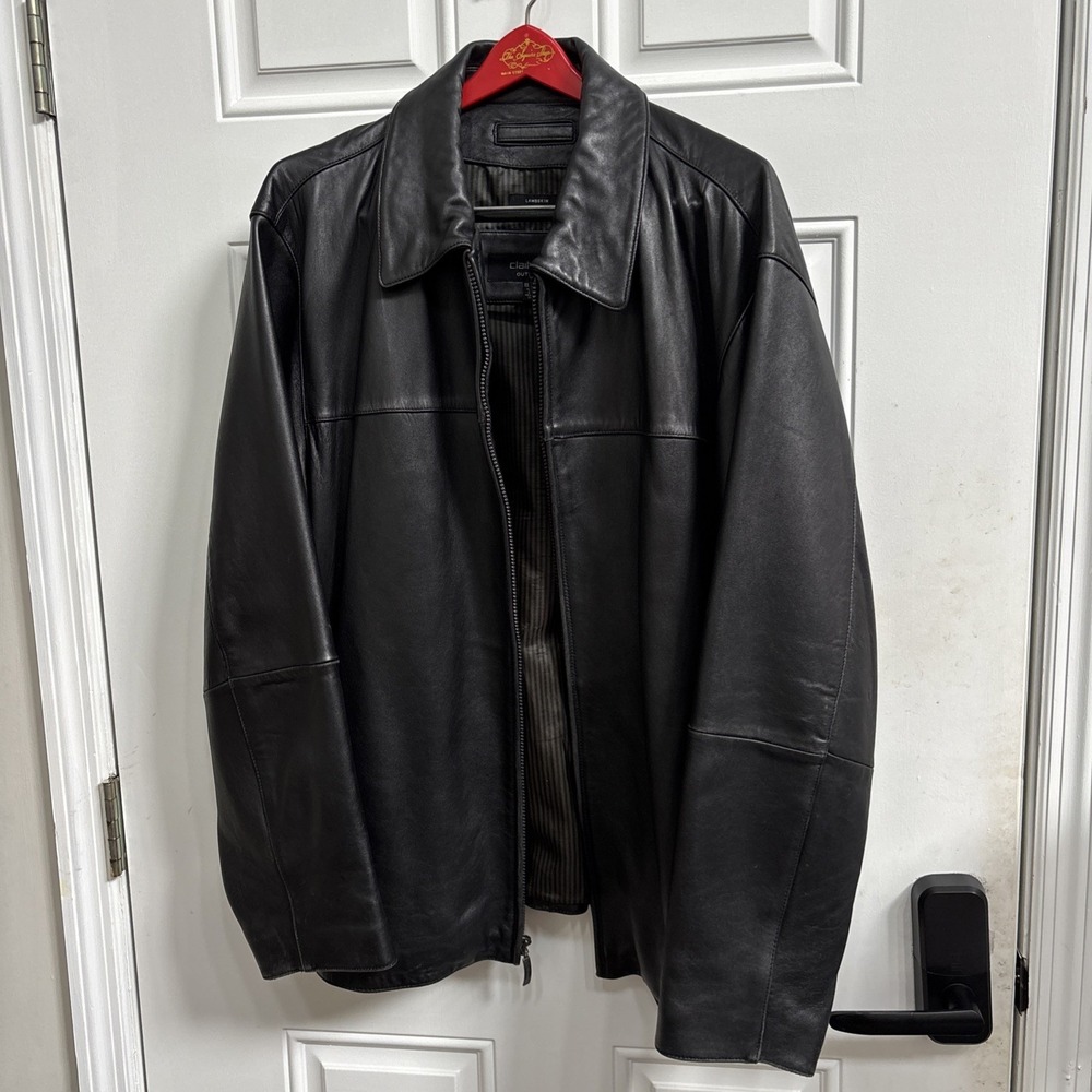 Claiborne Lambskin Leather Jacket Mens XXL Black Soft Leather Coat Button Front
